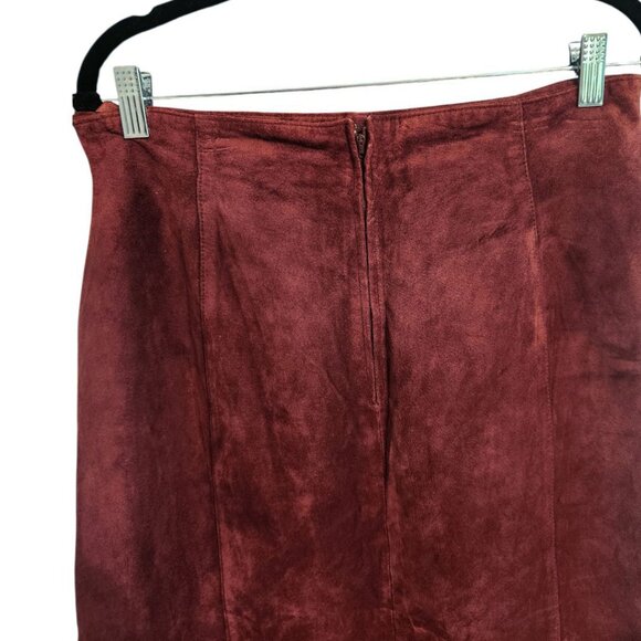 Rusty Brown Suede Leather Side Slit Midi Skirt Petite Size 14 - Picture 8 of 10
